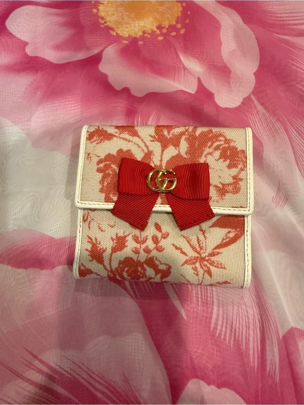 Pink/Red Floral Bow Compact Wallet